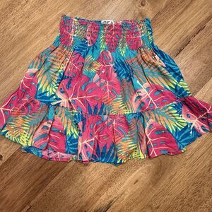Tropical Floral Mini Skirt NWT Fit Flare Smock Waist Ruffle Hem Ingear One-Size